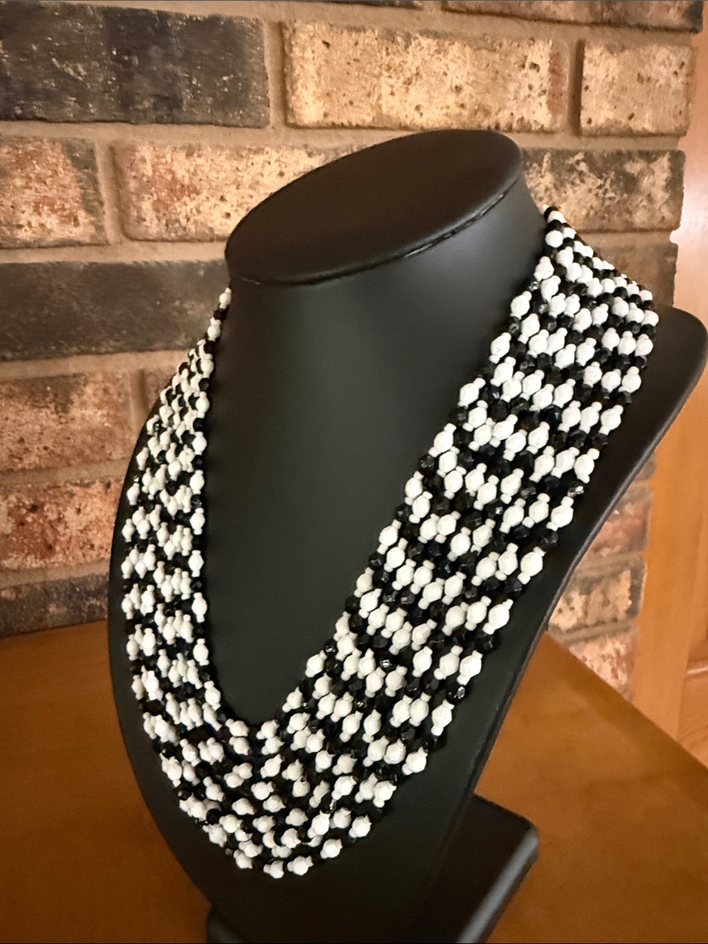 Vintage Black and White beaded 9 strand statement necklace - Picture 2 of 5
